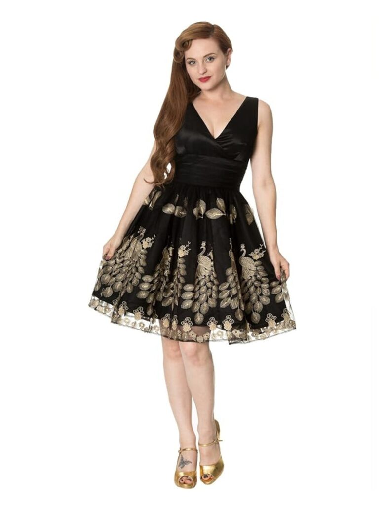 Kuldsete tikanditega Rockabilly stiilis kleit