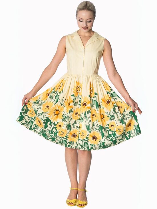 1950ndate Rockabilly stiilis päevalilledega kleit