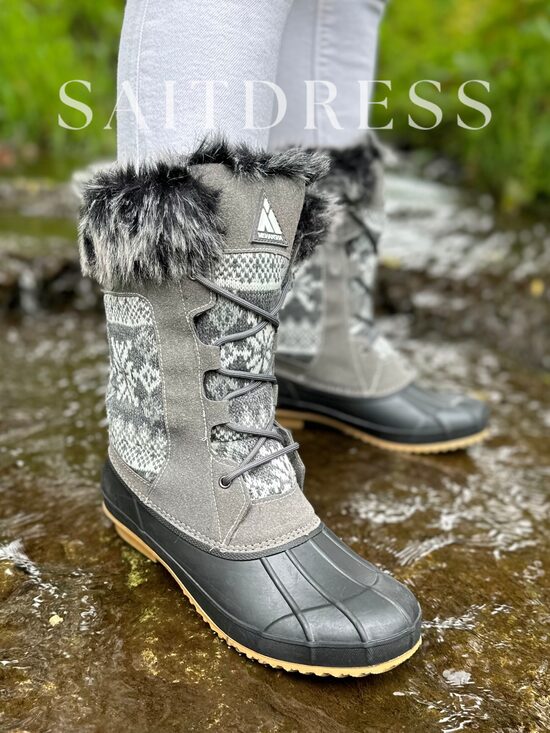 Naiste talvised porisaapad, mustrilise kootud sääreosaga, hall