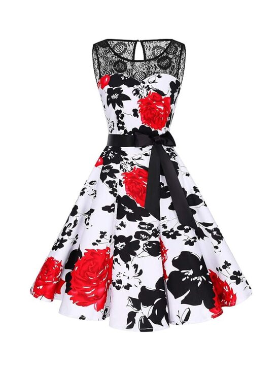 Lillelise mustriga 1950ndate Rockabilly stiilis kleit