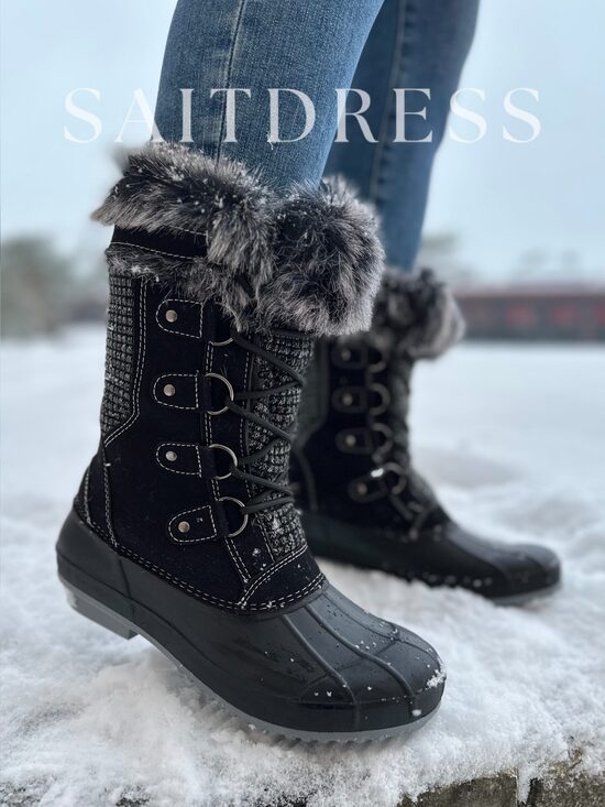 Naiste talvised porisaapad, tekstiilist sääreosaga, must