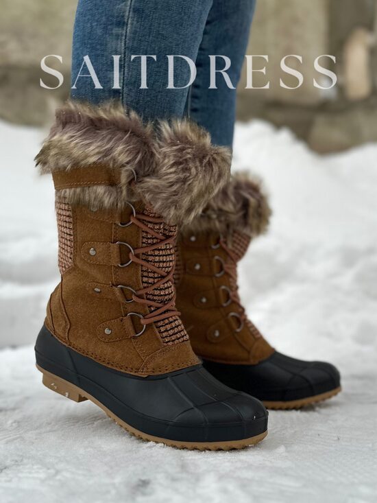 Naiste talvised porisaapad, tekstiilist sääreosaga, pruun