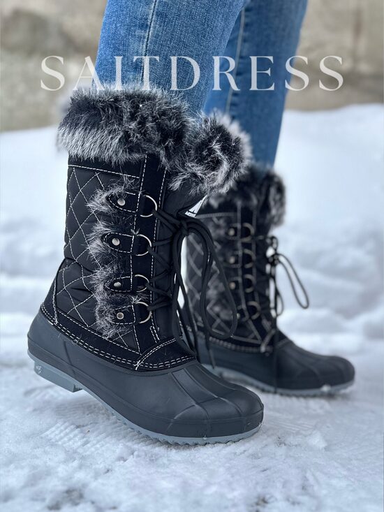 Naiste talvised porisaapad, tepitud sääreosaga, must