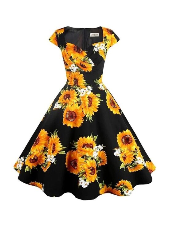Päevalilledega 1950ndate Rockabilly stiilis kleit