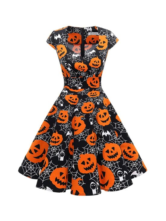 Puuvillasegust Rockabilly stiilis Halloweeni-teemaline kleit